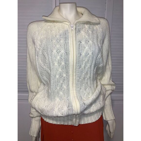Vintage Ivory Zip Up Knit Sweater Size Large - Picture 1 of 11